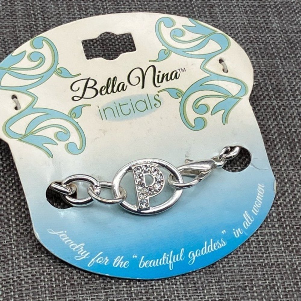 Bella Nina Initials Bracelet Letter P RUSS New 7.5 In Rhinestone Silver Chain